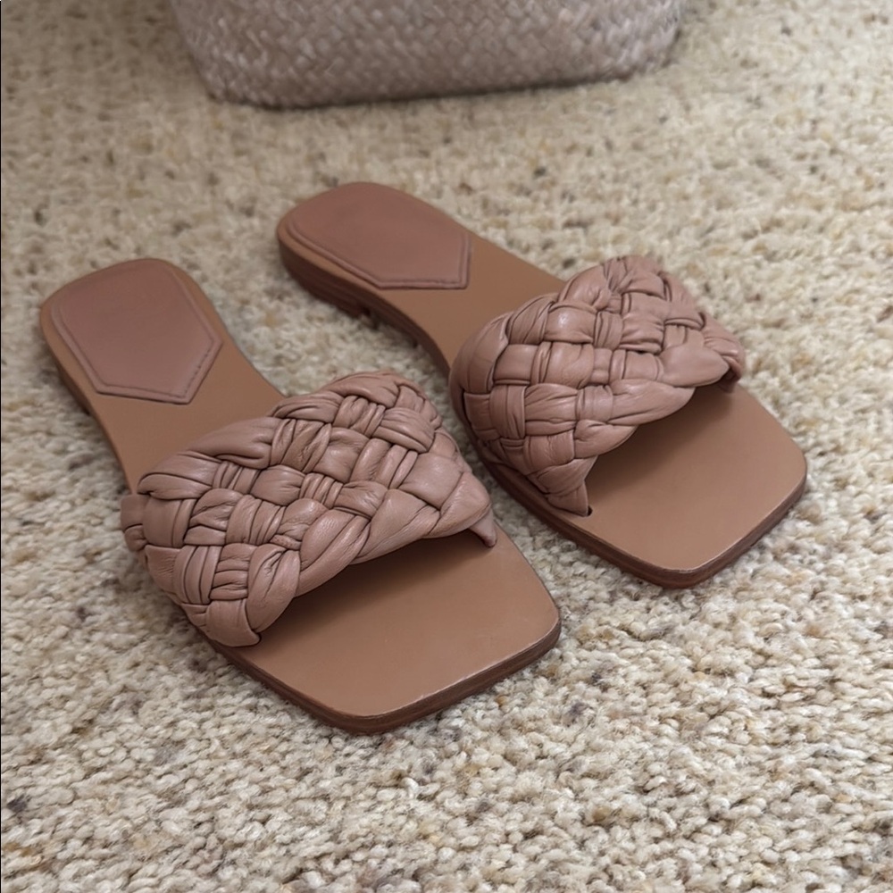 Marc Fisher Elegant Tan Woven Slide Sandals
